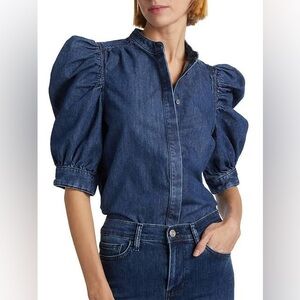 Frame Denim Blue Puff Sleeve Button Down Shirt